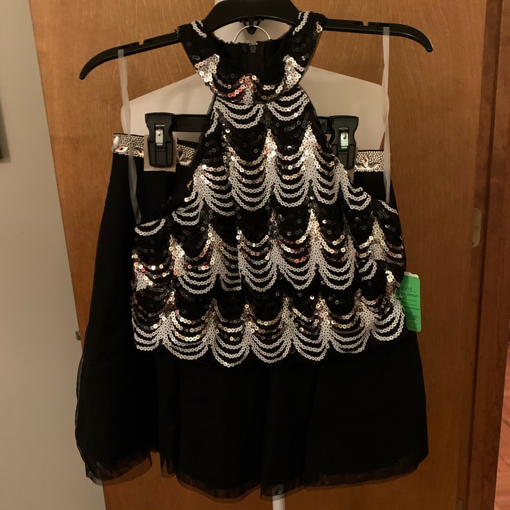 Elegant Black, White, and Silver Special Occasion 2-Piece Dress